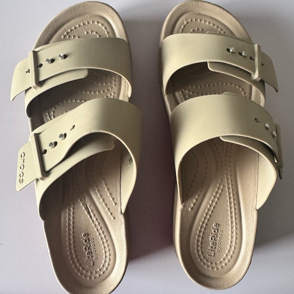 CROCS Light Tan Slide Sandals - Picture 1 of 4